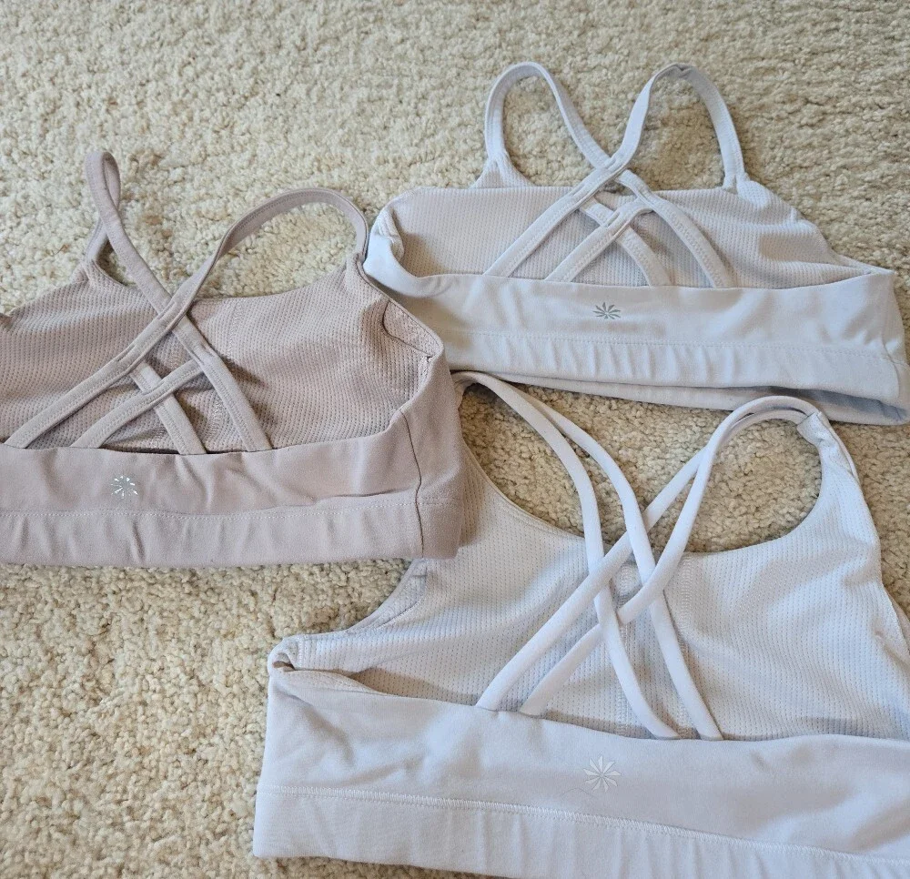 Athleta Girls Three-Pack Light White and Blush Sports Bras